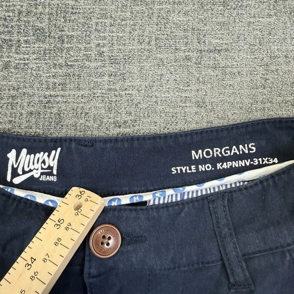 Mugsy Jeans Pants Morgans Mens 31x34 Navy Blue Straight Stretch Chinos K4PNNV - Picture 6 of 11